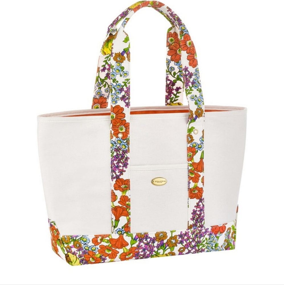Coach White Floral Tote Bag